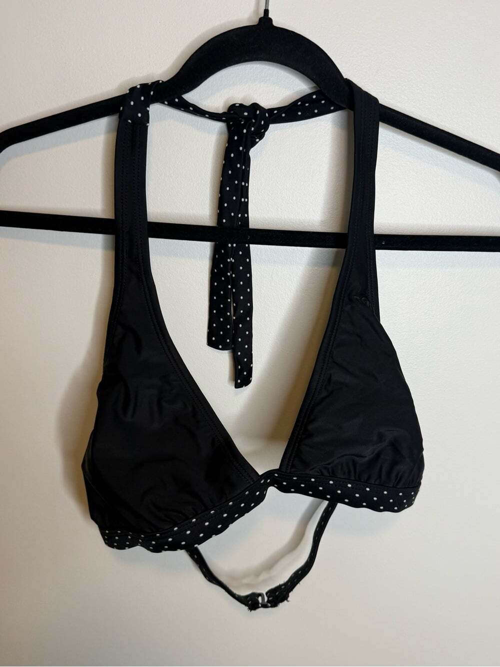 Roxy Black Halter Bikini Top with White Polka Dot Trim size large